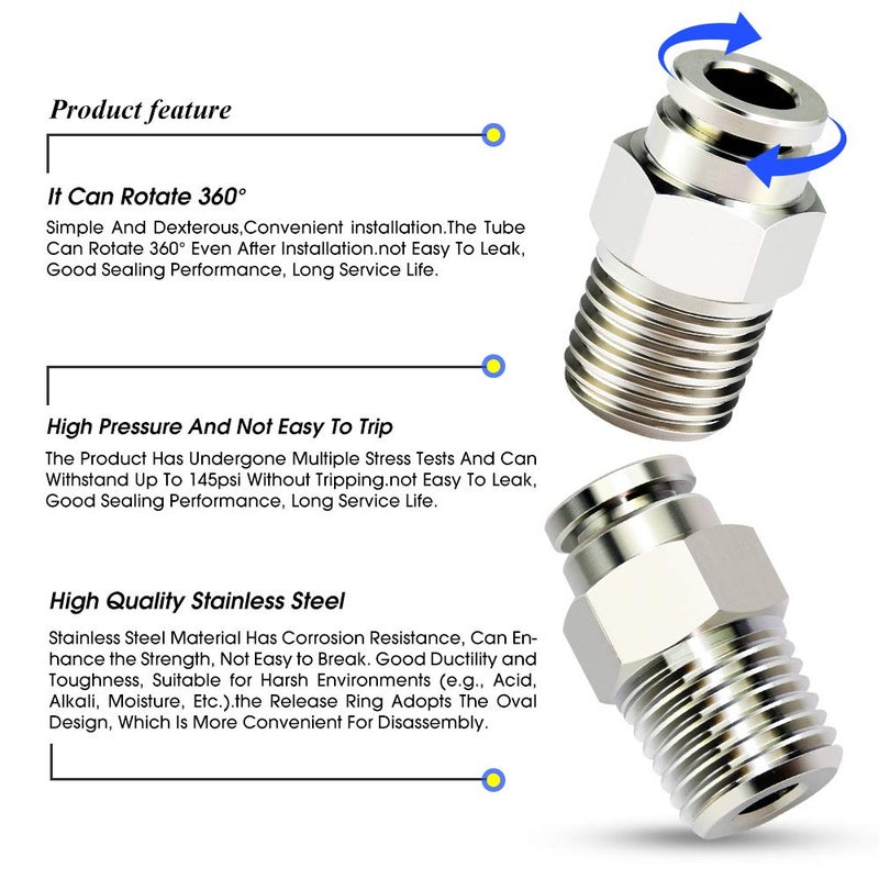 TAILONZ PNEUMATIC 304 Stainless Steel Male Straight 3/8 Inch Tube OD x 1/4 Inch NPT Thread Push to Connect Fittings PC-3/8-N2 (Pack of 2) - Image 4